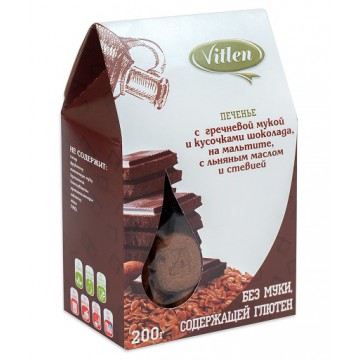 Vitlen. Печенье с гречневой мукой и кусочками шоколада на мальтите, 200 г