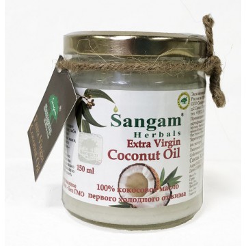 Sangam Herbals. Масло кокосовое Extra Virgin стекло, 150 мл.
