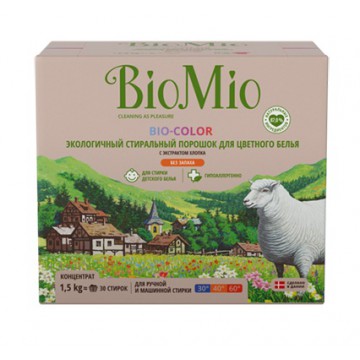 BioMio. Стиральный порошок для цветного белья с Экстрактом хлопка, без запаха 1.5 кг