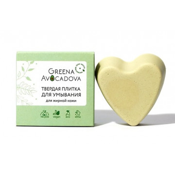 Greena Avocadova. Твердая плитка для умывания для жирной кожи, 60 г