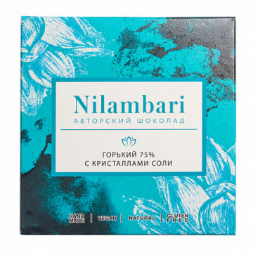 Nilambari. Шоколад горький 75% с кристаллами соли, 65 г