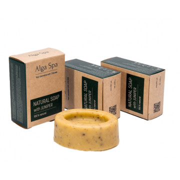 Alga Spa. Мыло ручной работы твердое натуральное из живой суспензии Chlorella с можжевельником, 80 г