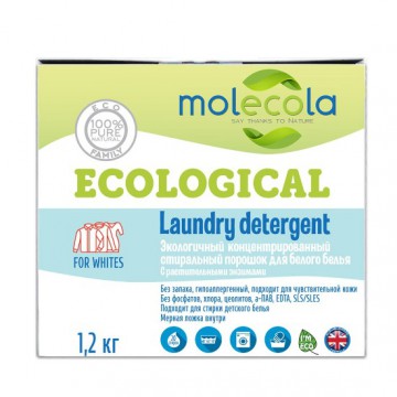 Molecola. Стиральный порошок для белого белья с растительными энзимами, экологичный 1200 гр.